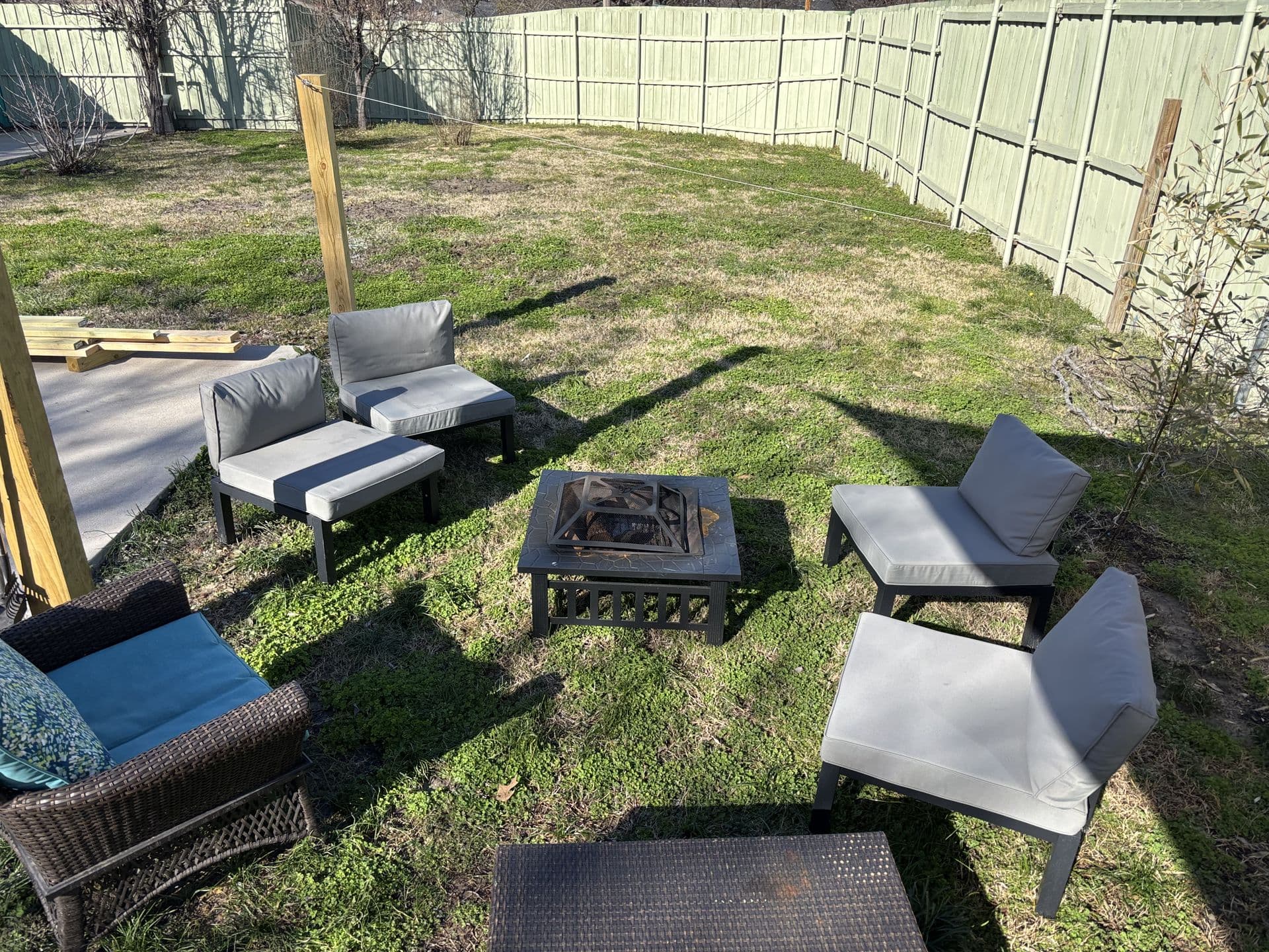 Fire pit seating area in the backyard