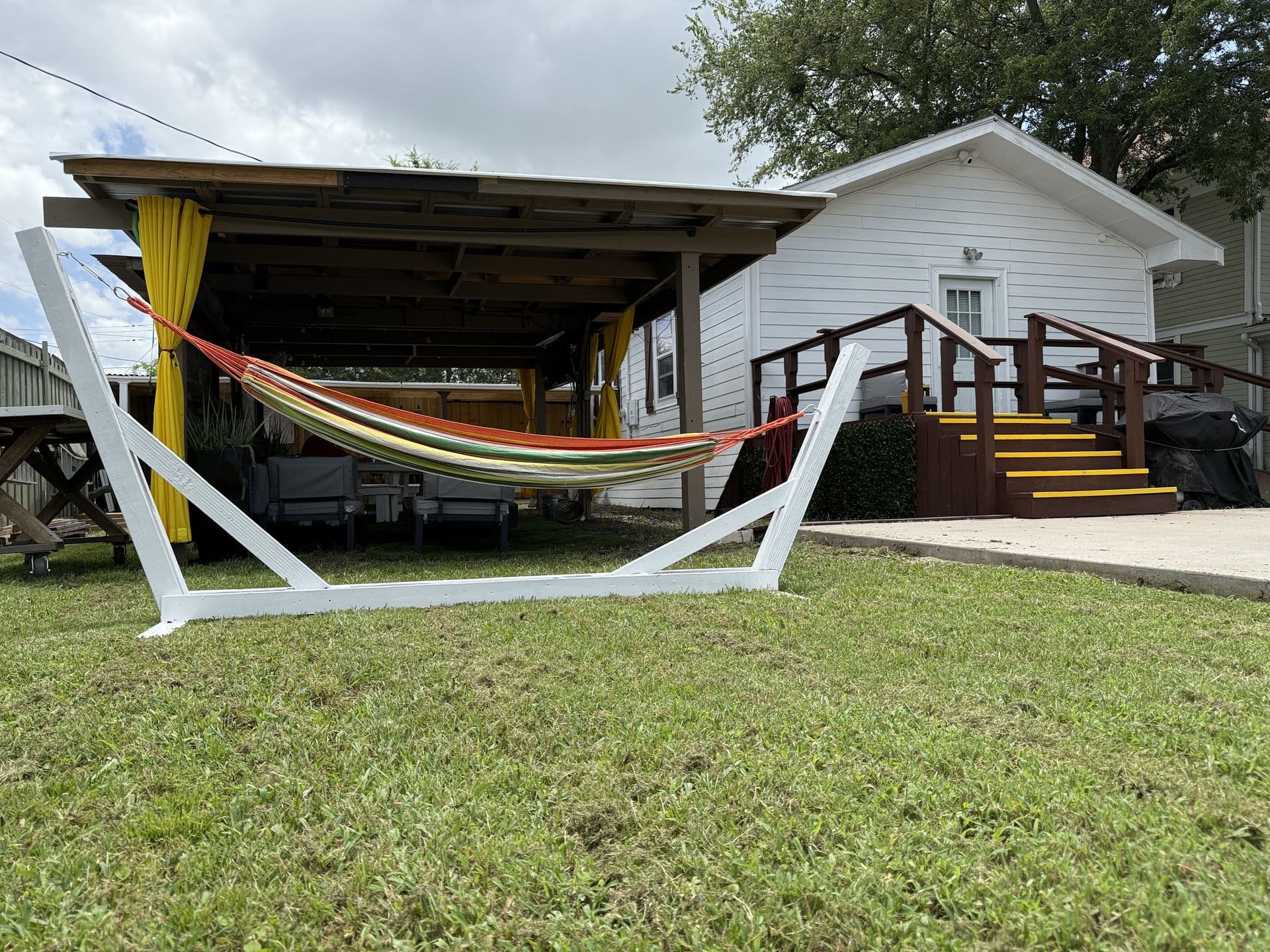 Backyard hammock and covered pavilion